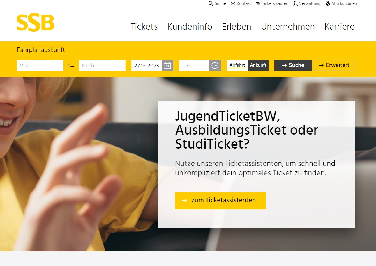 Header und Bühne der Startseite von www.ssb-ag.de