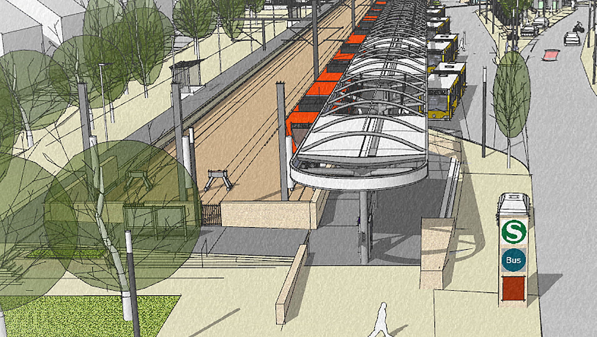 Modellzeichnung des Bahnhofs Neuhausen a.d.F. (Vorderseite)