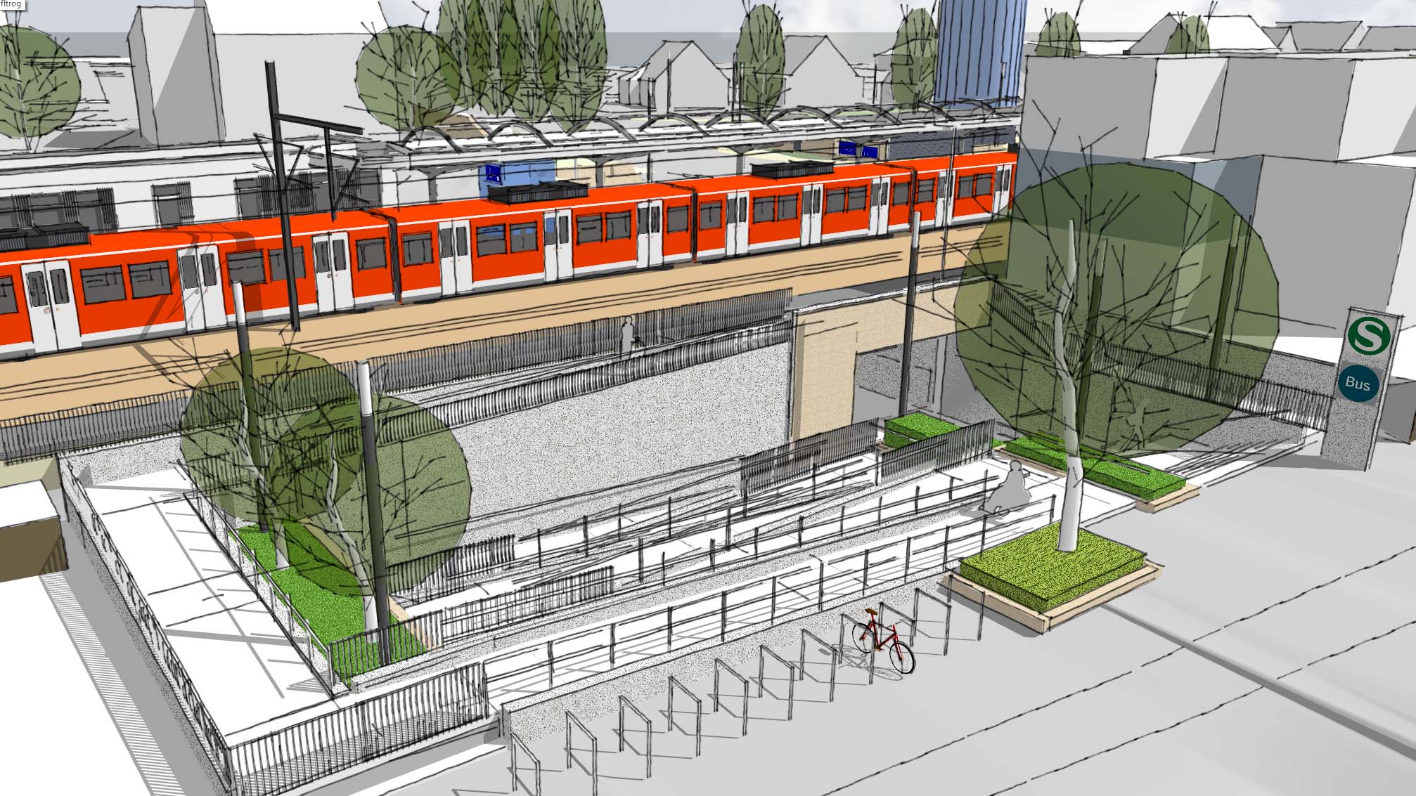Modellzeichnung des zukünftigen Bahnhof Neuhausen a.d.F. (Südseite)